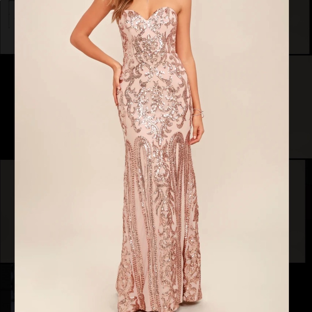 Rebecca Rose Gold Strapless Sequin Maxi Dress
